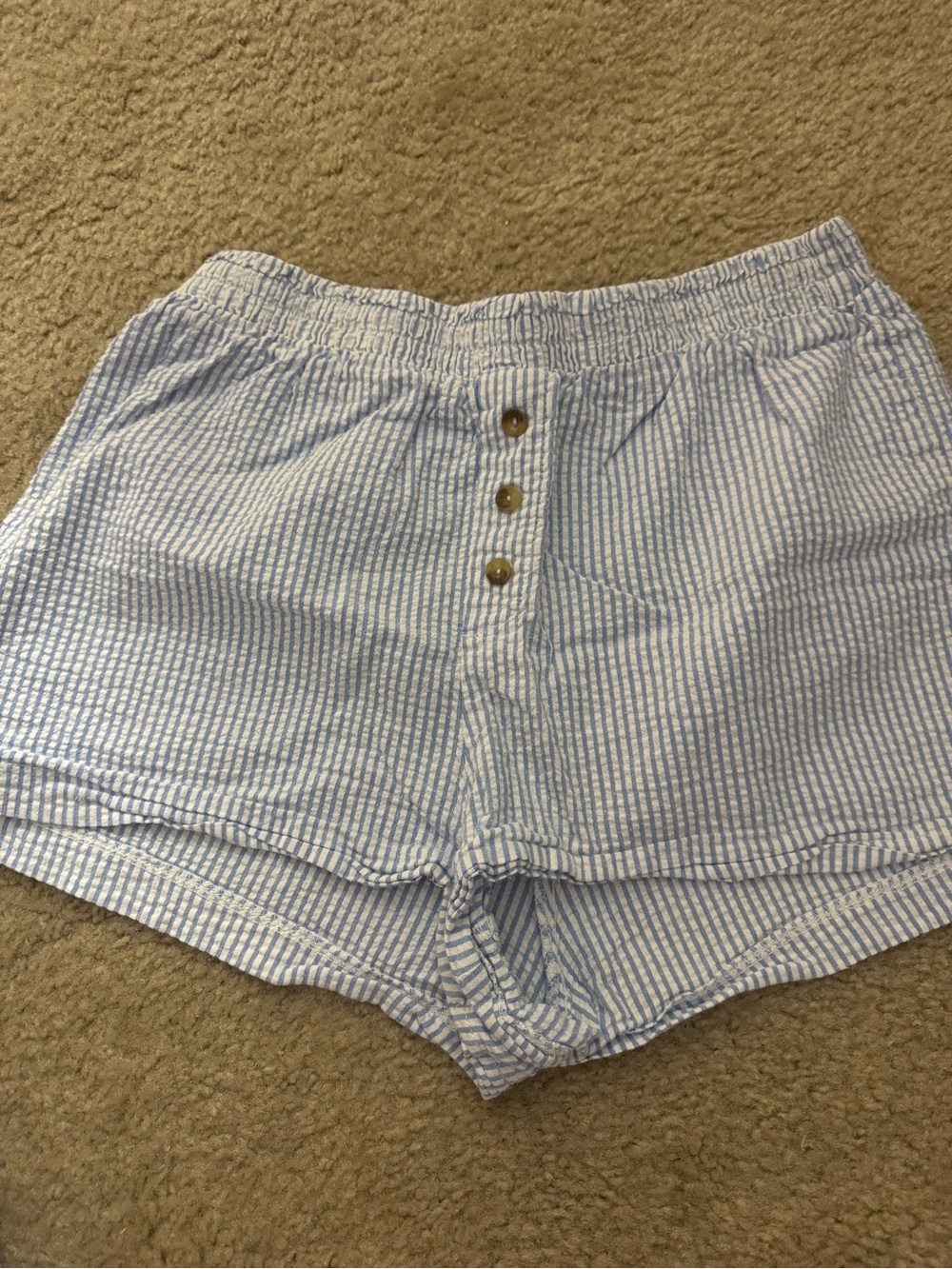 Light Blue Stripe Women's Elastic Waist Shorts